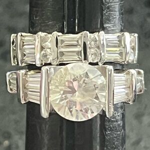 3.5ct brilliant round baguette cut cz Diamond engagement wedding band ring set
